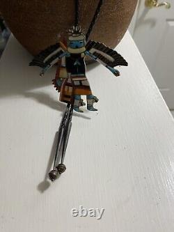 Vintage zuni eagle dancer bolo tie signed MB has no other makers name