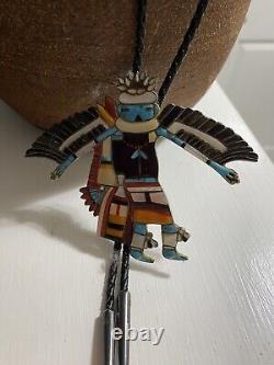 Vintage zuni eagle dancer bolo tie signed MB has no other makers name