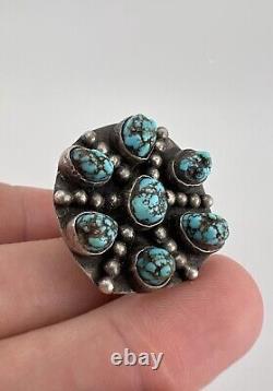 Vtg Early Navajo Sterling Silver Seafoam kingman Turquoise Round Disk Ring