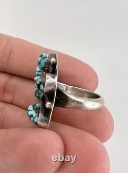 Vtg Early Navajo Sterling Silver Seafoam kingman Turquoise Round Disk Ring