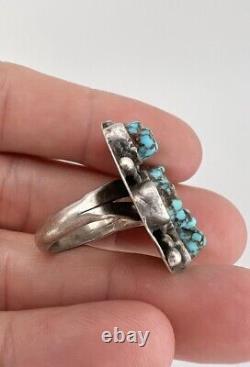 Vtg Early Navajo Sterling Silver Seafoam kingman Turquoise Round Disk Ring