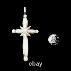 Vtg Early Sterling Silver Sandcast Navajo Indian Cross Pendant 4 Necklace Large