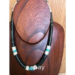 Vtg Heishi Necklace Shell Disc & Turquoise Beads With Various Other Gemstones