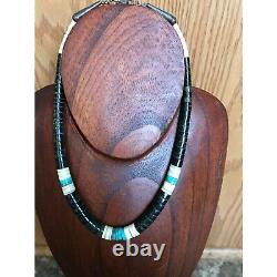 Vtg Heishi Necklace Shell Disc & Turquoise Beads With Various Other Gemstones