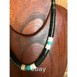 Vtg Heishi Necklace Shell Disc & Turquoise Beads With Various Other Gemstones