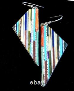 Vtg. Rare Early Henry Rosetta Santo Domingo Mosaic Cobblestone Inlay Earrings