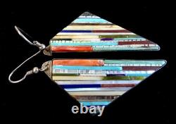 Vtg. Rare Early Henry Rosetta Santo Domingo Mosaic Cobblestone Inlay Earrings