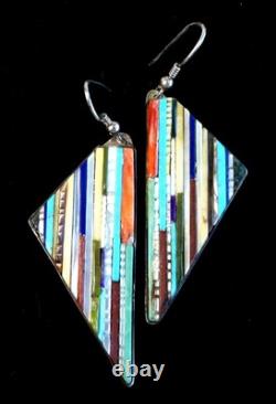 Vtg. Rare Early Henry Rosetta Santo Domingo Mosaic Cobblestone Inlay Earrings