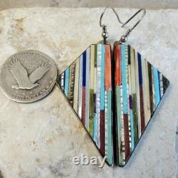 Vtg. Rare Early Henry Rosetta Santo Domingo Mosaic Cobblestone Inlay Earrings