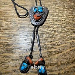 Vtg. Very Early (Effie) G. Calavaza Sterling snake Turquoise Coral-Bolo tie