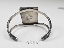 WILSON PADILLA Early Marks Native American Sterling Silver Onyx Cuff Bracelet 7