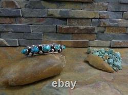 Wow! Gorgeous Early Navajo Chunky 5 Turquoise Sterling Stamped Row Cuff Old Pawn