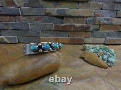 Wow! Gorgeous Early Navajo Chunky 5 Turquoise Sterling Stamped Row Cuff Old Pawn