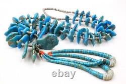XL 290 Grams Old Pawn Very Early Turquoise Tab Heishi Bead Jacla Necklace