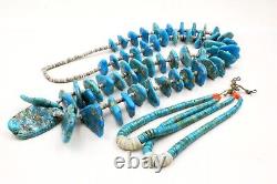 XL 290 Grams Old Pawn Very Early Turquoise Tab Heishi Bead Jacla Necklace