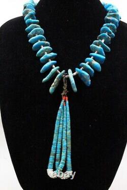 XL 290 Grams Old Pawn Very Early Turquoise Tab Heishi Bead Jacla Necklace