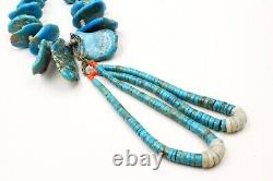 XL 290 Grams Old Pawn Very Early Turquoise Tab Heishi Bead Jacla Necklace