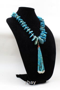 XL 290 Grams Old Pawn Very Early Turquoise Tab Heishi Bead Jacla Necklace