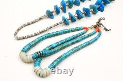 XL 290 Grams Old Pawn Very Early Turquoise Tab Heishi Bead Jacla Necklace