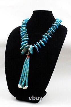 XL 290 Grams Old Pawn Very Early Turquoise Tab Heishi Bead Jacla Necklace
