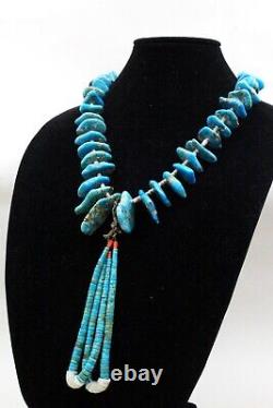 XL 290 Grams Old Pawn Very Early Turquoise Tab Heishi Bead Jacla Necklace