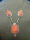 Zuni Inlaid Turquoise Red Fossil Coral Jet Silver Corn Necklace Orange Carnelian