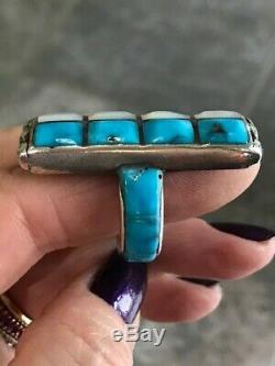 Zuni Beveled Turquoise And Mop Huge Silver Early Antique Native American Ring