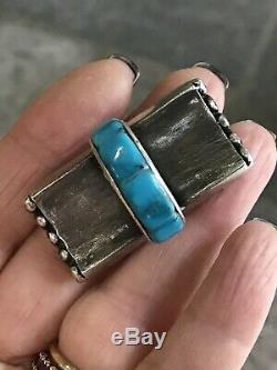 Zuni Beveled Turquoise And Mop Huge Silver Early Antique Native American Ring