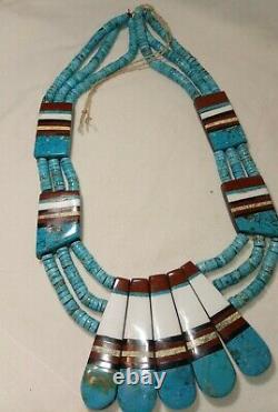 Zuni Fan Necklace, Turquoise & other stones duel sided, 3 strands