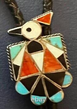 Zuni Jeanette Niiha, attr. Small Hopi Bird Bolo Channel and Mosaic Inlay Early