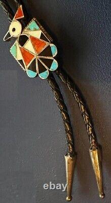 Zuni Jeanette Niiha, attr. Small Hopi Bird Bolo Channel and Mosaic Inlay Early