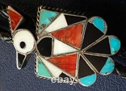 Zuni Jeanette Niiha, attr. Small Hopi Bird Bolo Channel and Mosaic Inlay Early