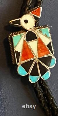 Zuni Jeanette Niiha, attr. Small Hopi Bird Bolo Channel and Mosaic Inlay Early