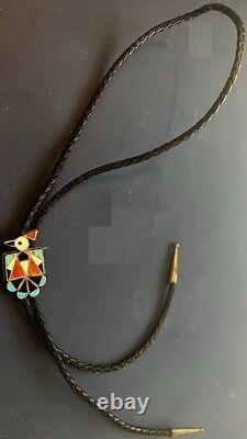 Zuni Jeanette Niiha, attr. Small Hopi Bird Bolo Channel and Mosaic Inlay Early