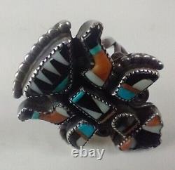Zuni Merle Edaakie Mosaic Inlay Knifewing Ring Early Museum Quality Silver