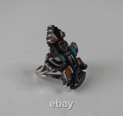 Zuni Merle Edaakie Mosaic Inlay Knifewing Ring Early Museum Quality Silver