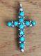 Zuni Native American Turquoise Coral Reversible Sterling Silver Cross Pendant