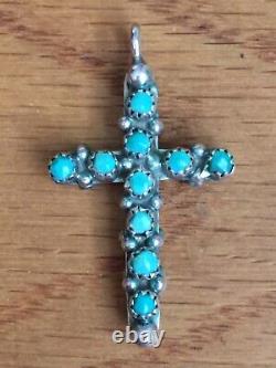 Zuni Native American Turquoise Coral Reversible Sterling Silver Cross Pendant