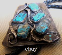 Zuni Navajo BEST Rattlesnake Morenci SpiderWebbed Turquoise Bolo 1957-early1960s