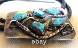 Zuni Navajo BEST Rattlesnake Morenci SpiderWebbed Turquoise Bolo 1957-early1960s