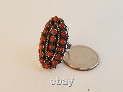 Zuni coral snake eye sterling silver double band ring early beaded sz 7 pave