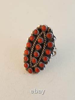 Zuni coral snake eye sterling silver double band ring early beaded sz 7 pave