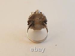 Zuni coral snake eye sterling silver double band ring early beaded sz 7 pave