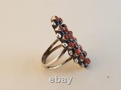 Zuni coral snake eye sterling silver double band ring early beaded sz 7 pave