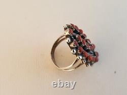 Zuni coral snake eye sterling silver double band ring early beaded sz 7 pave