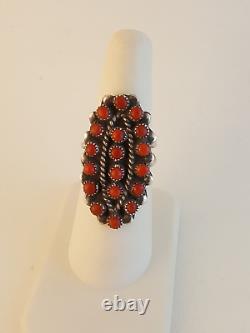 Zuni coral snake eye sterling silver double band ring early beaded sz 7 pave