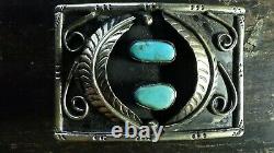 Zuni or Navajo LARGE early Belt Buckle Turquoise Sheet Silver Copper belt loop