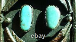Zuni or Navajo LARGE early Belt Buckle Turquoise Sheet Silver Copper belt loop