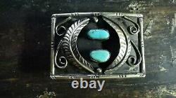 Zuni or Navajo LARGE early Belt Buckle Turquoise Sheet Silver Copper belt loop