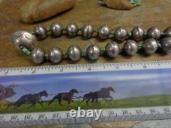 #1 Early Navajo Ingot Argent Vert Heishi Turquoise Banc Stamped Collier De Perles
